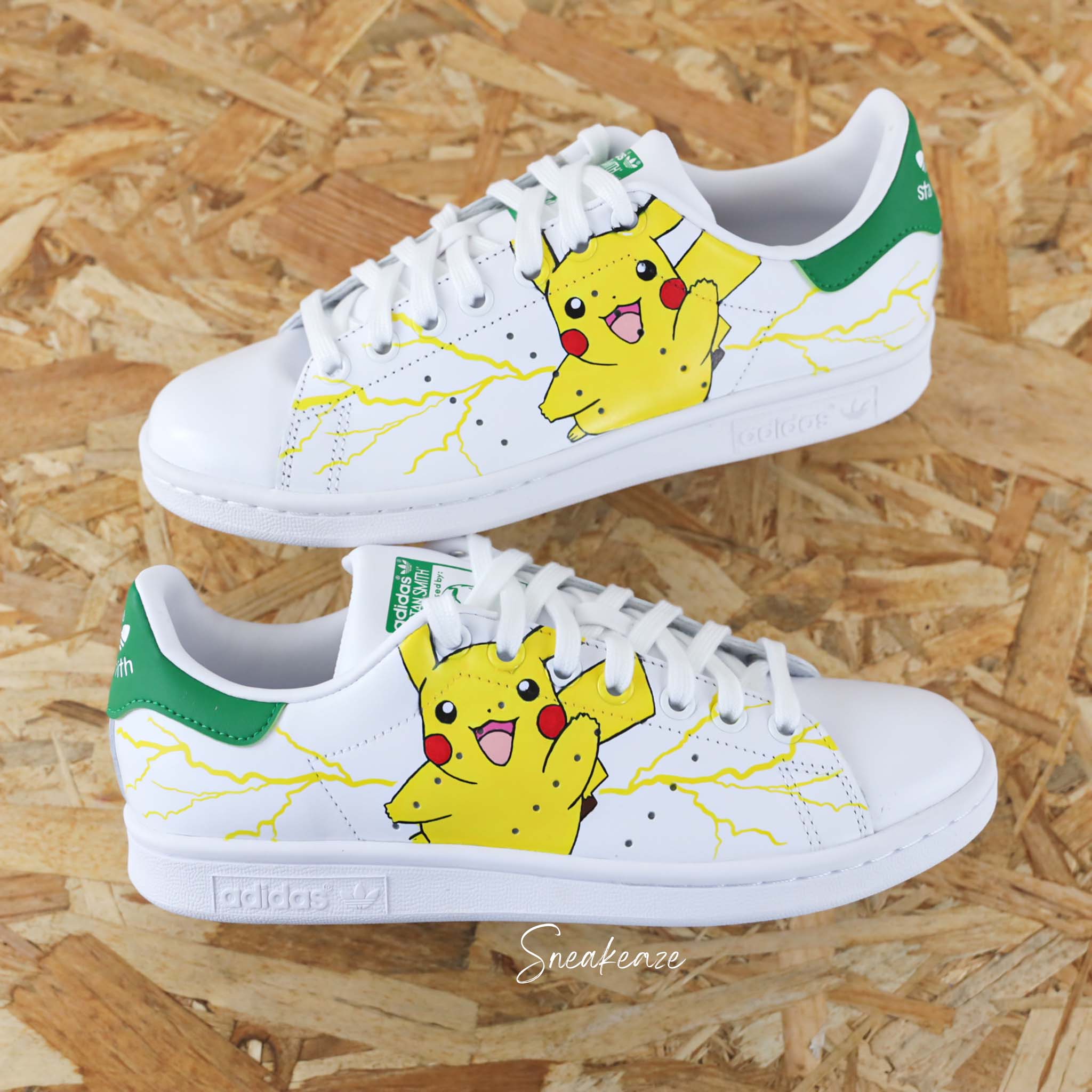 Adidas Stan smith custom Pokemon Pikachu sneakers femme enfant adidas personnalise basket peint a la main SNEAKEAZE CUSTOMS