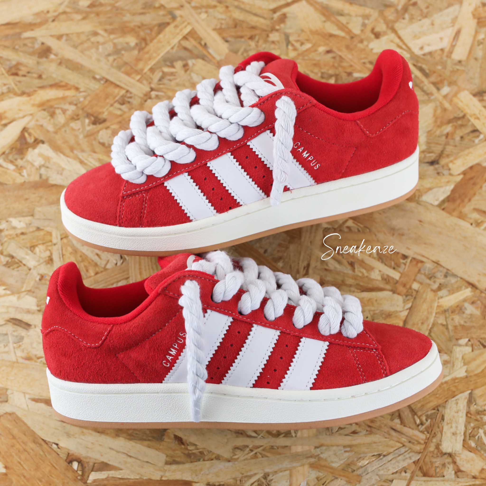 Adidas Campus custom chaussures a gros lacets rope laces sneakers personnalisees a la main SNEAKEAZE CUSTOMS