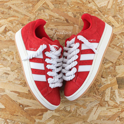 baskets Adidas Campus rouge custom - chaussures personnalisées rope laces gros lacets custom sneakeaze custom skz