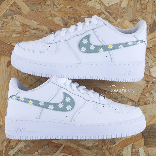 nike Air Force 1 custom flower daisy marguerites vert de gris et autres couleurs Baskets AF1 personnalisées à la main unisexe sneakeaze