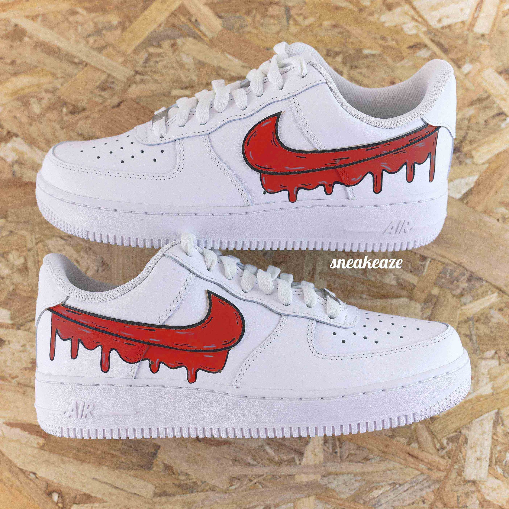 baskets nike air force 1 custom cartoon drip red sketch sneakeaze customs sneakers personnalisées