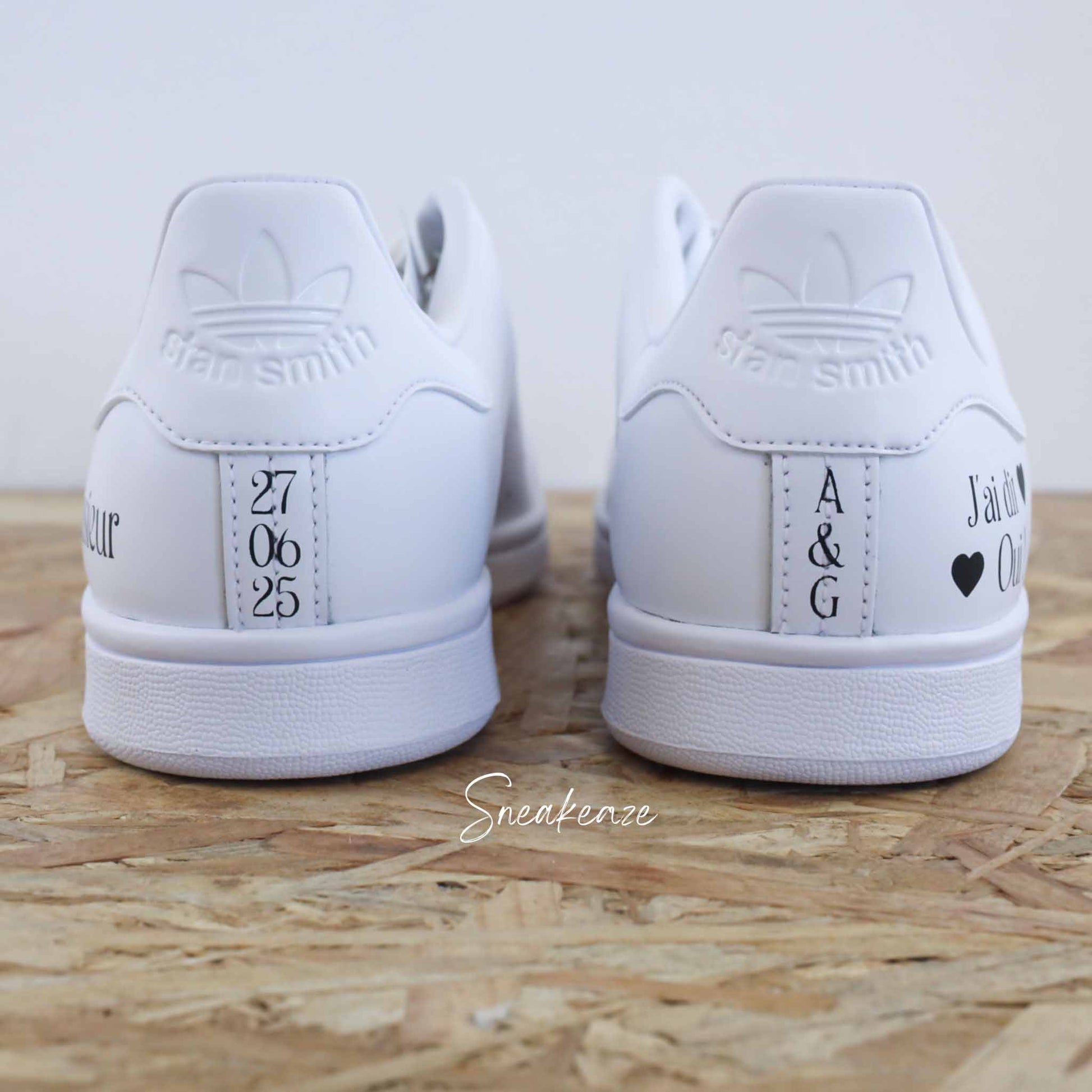 baskets Adidas stan smith mariage personnalisées - wedding day personnalisation prénoms des futurs mariés et initiales sur le thème de l'amour - sneakeaze customs skz