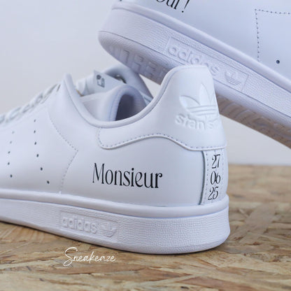 baskets Adidas stan smith mariage personnalisées - wedding day personnalisation prénoms des futurs mariés et initiales sur le thème de l'amour - sneakeaze customs skz