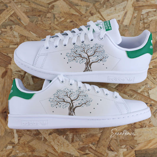 Adidas Stan Smith Custom olivier arbre de provence peint à la main - sneakers personnalisé adidas unisexe dessin sud de la france sneakeaze custom