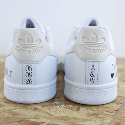 baskets Adidas stan smith mariage personnalisées - wedding day personnalisation prénoms des futurs mariés et initiales sur le thème de l'amour - sneakeaze customs skz