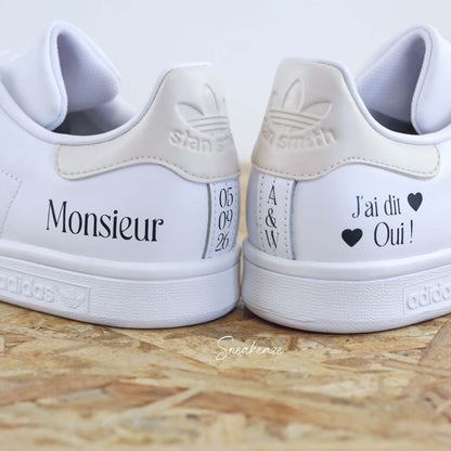 baskets Adidas stan smith mariage personnalisées - wedding day personnalisation prénoms des futurs mariés et initiales sur le thème de l'amour - sneakeaze customs skz