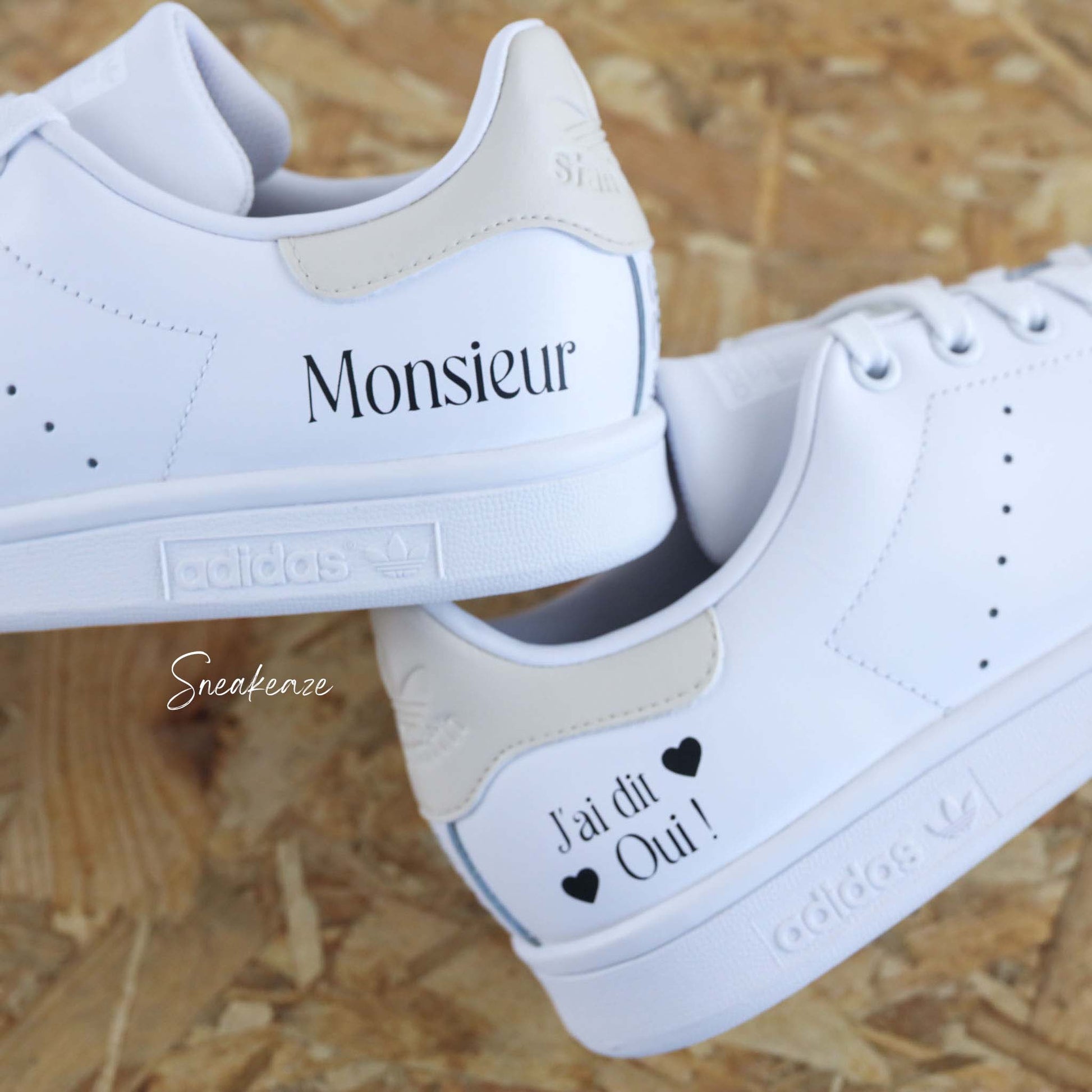 baskets Adidas stan smith mariage personnalisées - wedding day personnalisation prénoms des futurs mariés et initiales sur le thème de l'amour - sneakeaze customs skz