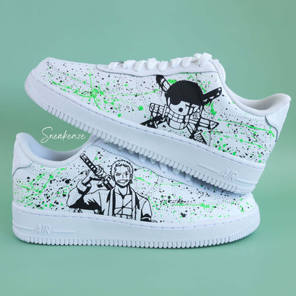 nike air force 1 custom manga animé one piece Roronoa Zoro sneakers af1 personnalisé customisé naruto dbz sasuke sneakeaze custom baskets personnalisées