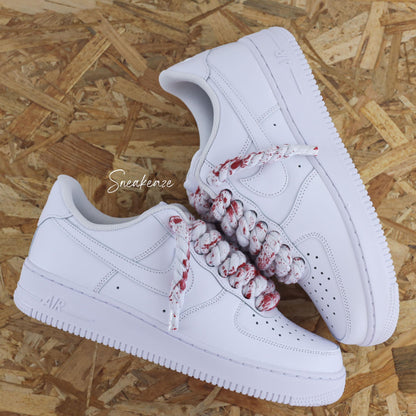 Baskets nike Air Force 1 custom rope laces - gros lacets corde splash rouge sneakeaze customs