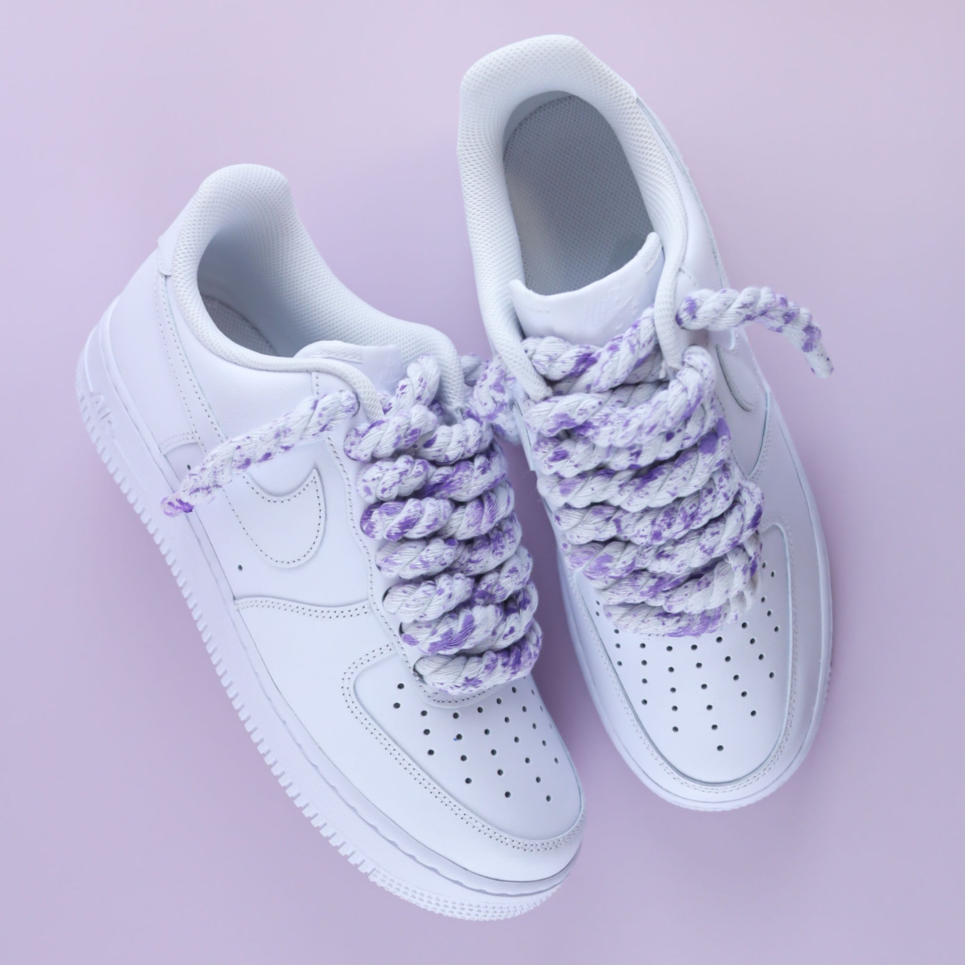 Baskets nike Air Force 1 custom rope laces - gros lacets corde splash lila violet sneakeaze customs