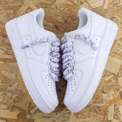 Baskets nike Air Force 1 custom rope laces - gros lacets corde splash lila violet sneakeaze customs
