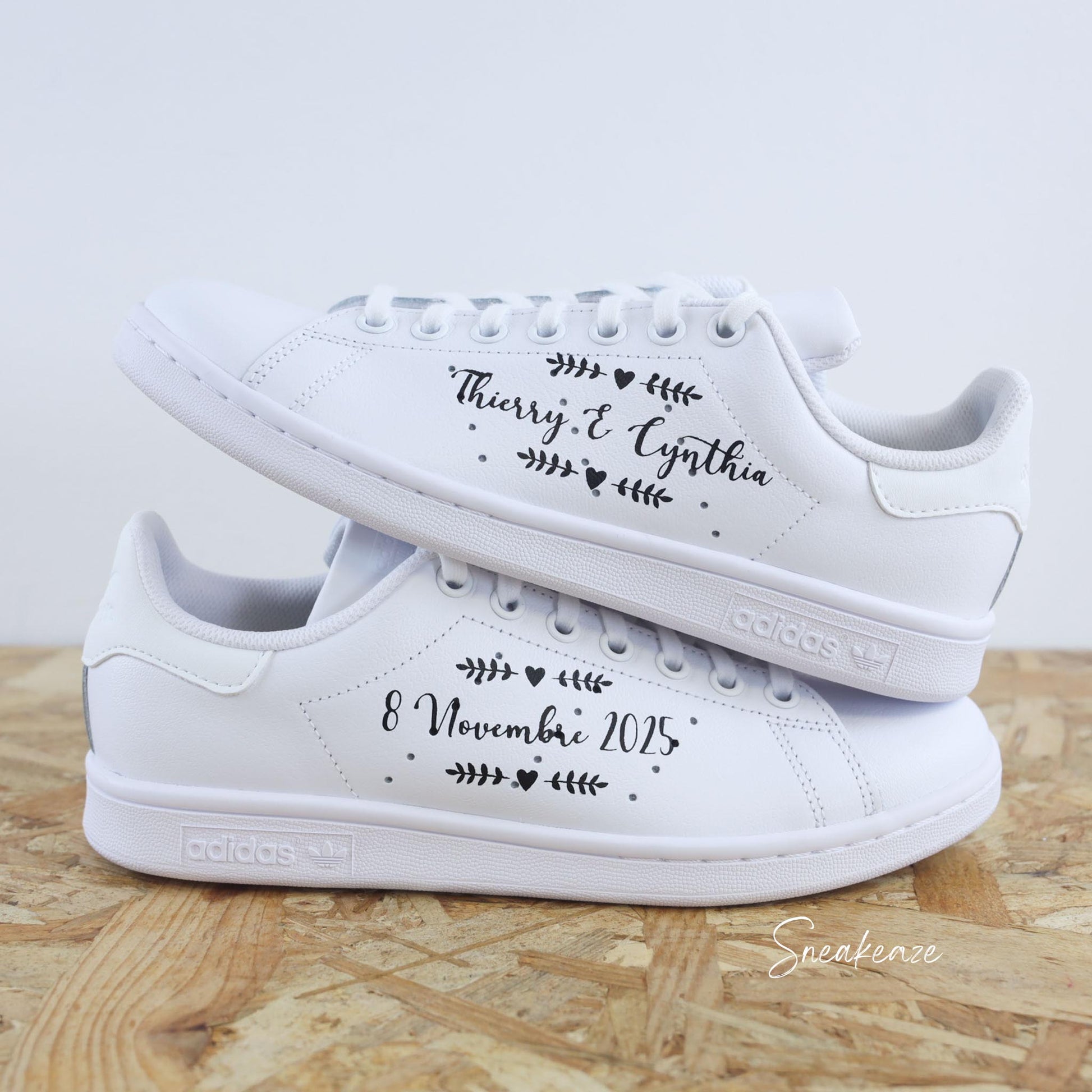 baskets Adidas stan smith custom mariage mr & mrs wedding sneakeaze customs skz
