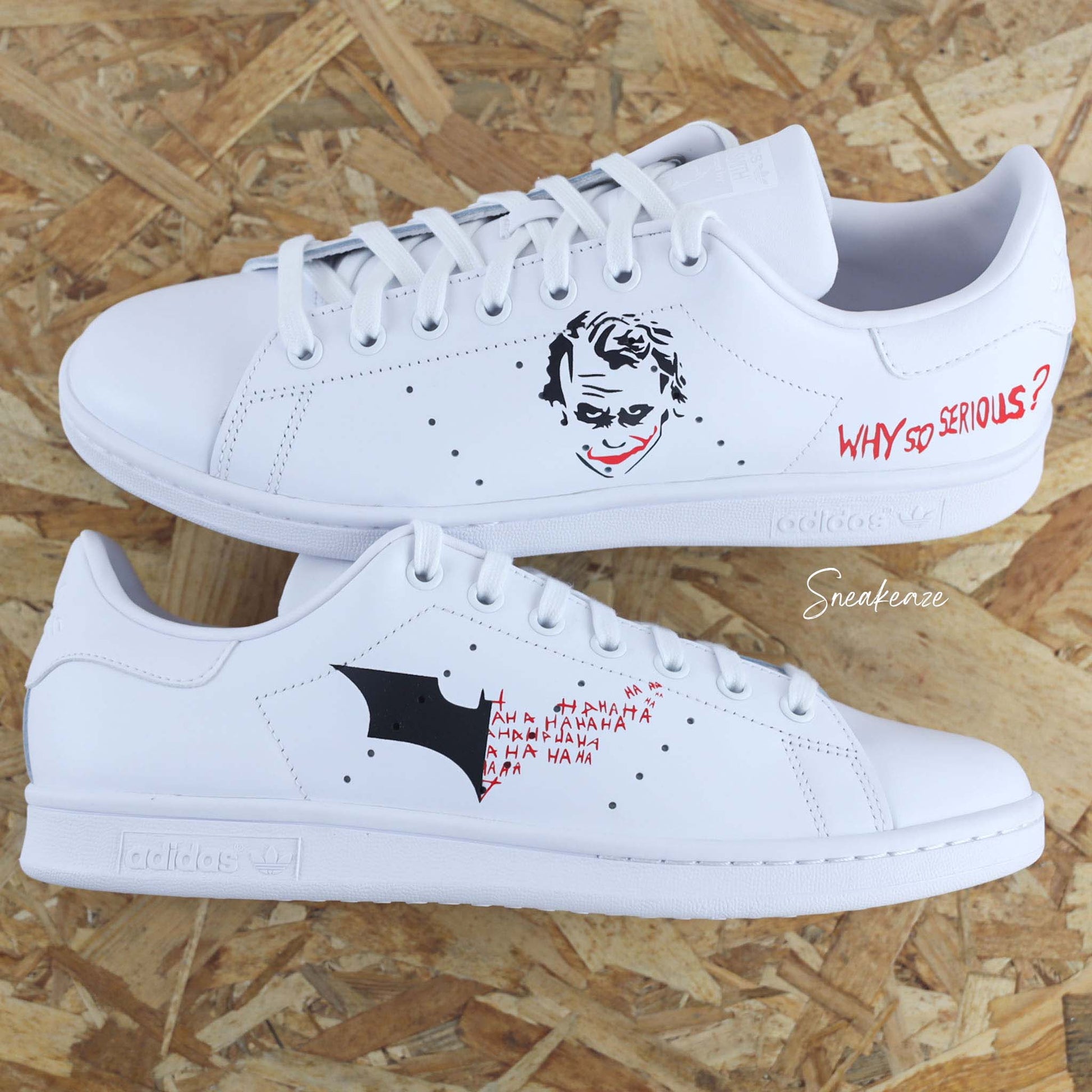 baskets Adidas Stan smith customs joker et batman de l'univers DC Comics - sneakeaze customs