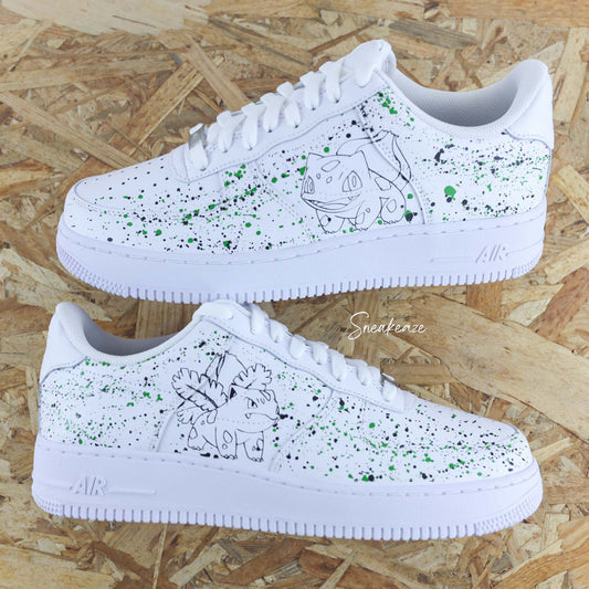 Baskets Nike Air force 1 custom bulbizarre starter herbizarre splash pokemon sneakers dessin sneakeaze customs skz AF1