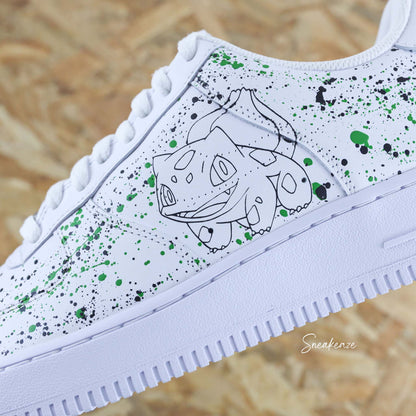 Baskets Nike Air force 1 custom bulbizarre starter herbizarre splash pokemon sneakers dessin sneakeaze customs skz AF1