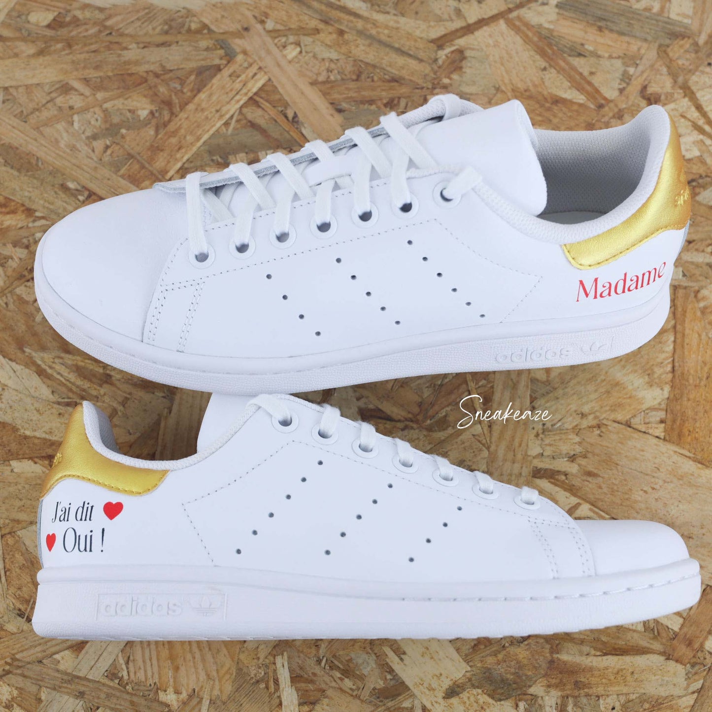 Madame Monsieur doré - Stan Smith custom mariage - SNEAKEAZE CUSTOMS