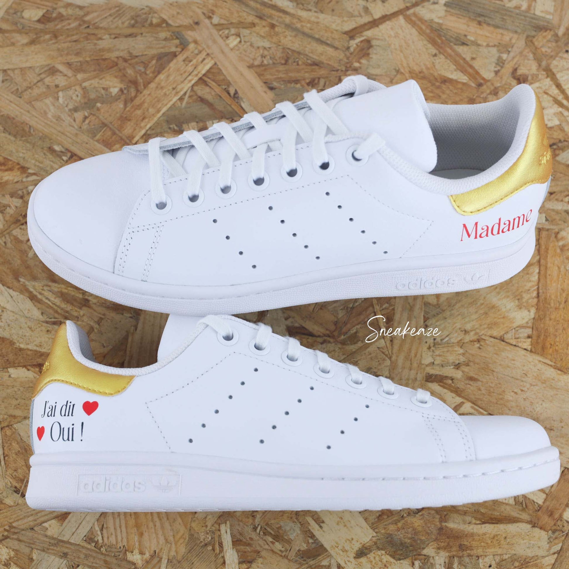 Madame Monsieur doré - Stan Smith custom mariage - SNEAKEAZE CUSTOMS