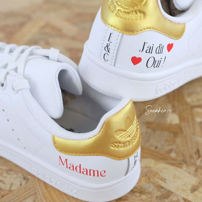 Madame Monsieur doré - Stan Smith custom mariage - SNEAKEAZE CUSTOMS