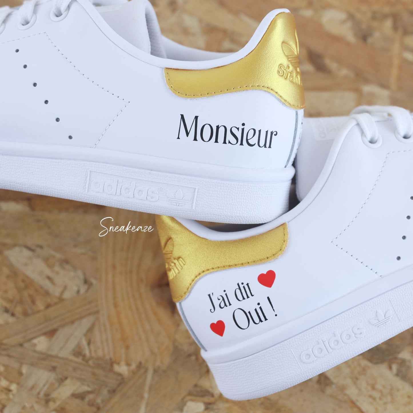 baskets Adidas stan smith mariage personnalisées - wedding day personnalisation prénoms des futurs mariés et initiales sur le thème de l'amour - sneakeaze customs skz