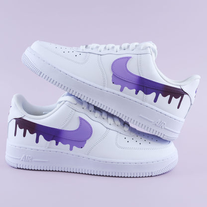 Baskets personnalisées nike air force 1 custom - drip dégradé pantone violet et lila pastel - sneakeaze customs skz
