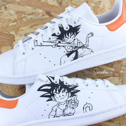 baskets adidas stan smith custom dragonballZ dbz goku dessin peint à la main sneakers pour homme et femme sneakeaze custom skz