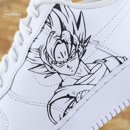 Baskets Nike Air force 1 custom dessin Dragon Ball Z cell et goku manga animé japonais sneakeaze custom skz