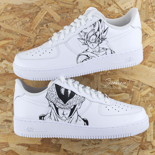 Baskets Nike Air force 1 custom dessin Dragon Ball Z cell et goku manga animé japonais sneakeaze custom skz