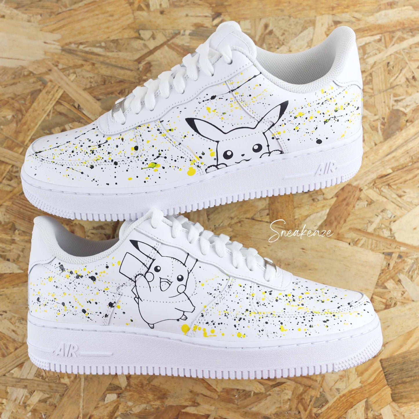 Baskets Nike Air force 1 custom pikachu splash pokemon sneakers dessin sneakeaze customs skz AF1