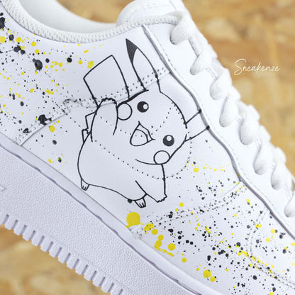 Baskets Nike Air force 1 custom pikachu splash pokemon sneakers dessin sneakeaze customs skz AF1