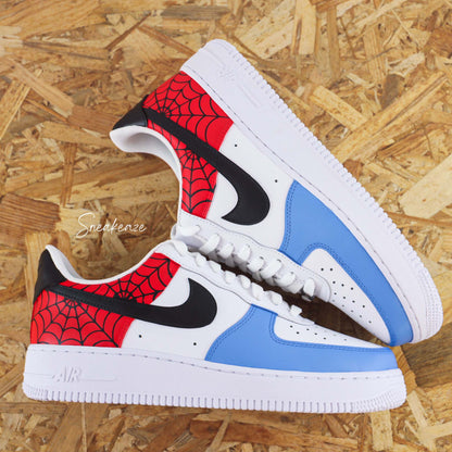 nike Air force 1 custom spider - Baskets personnalisées rouge et bleu thème l'homme araignée unisexe