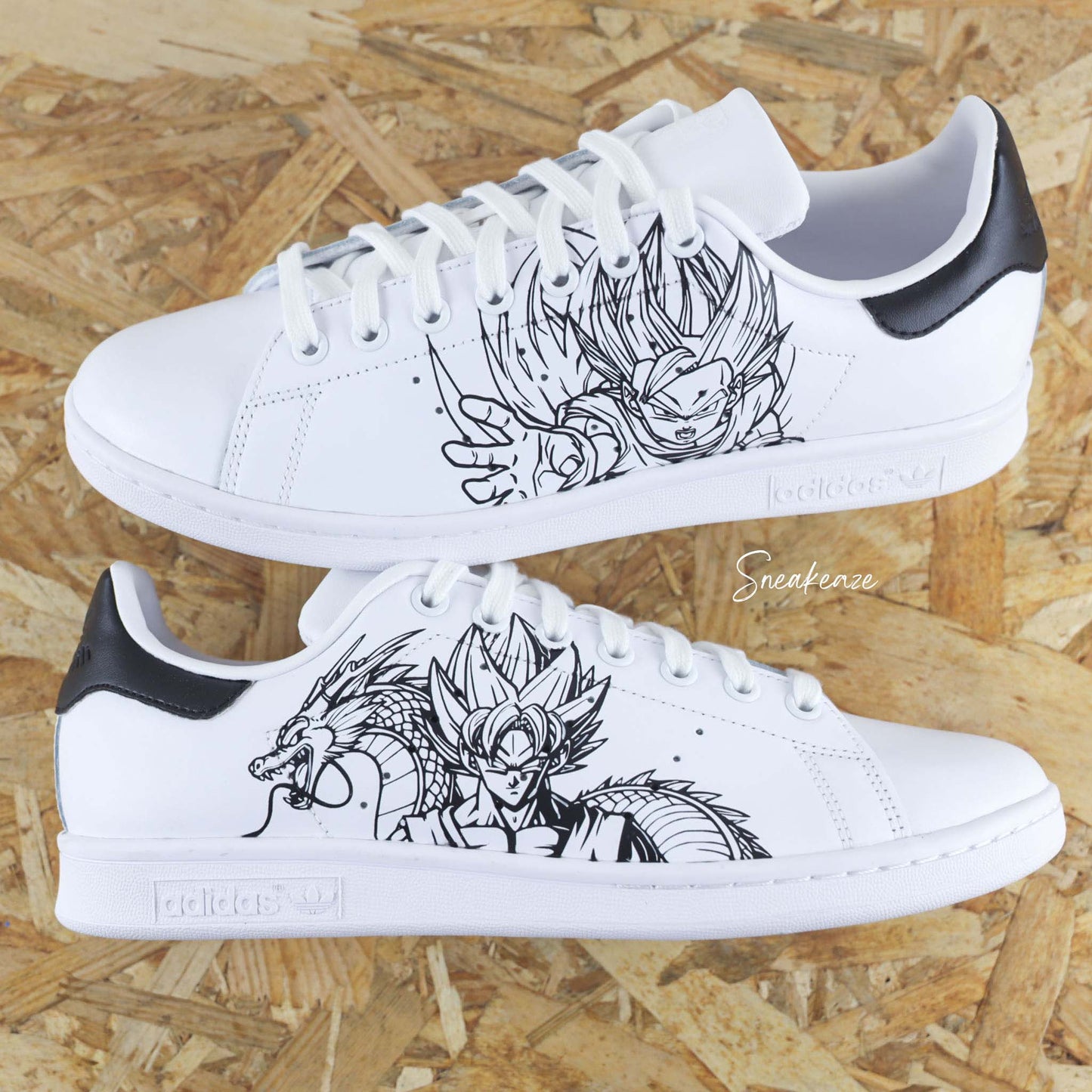 baskets adidas stan smith custom dragonballZ dbz son goku et son gohan dessin peint à la main sneakers pour homme et femme sneakeaze custom skz