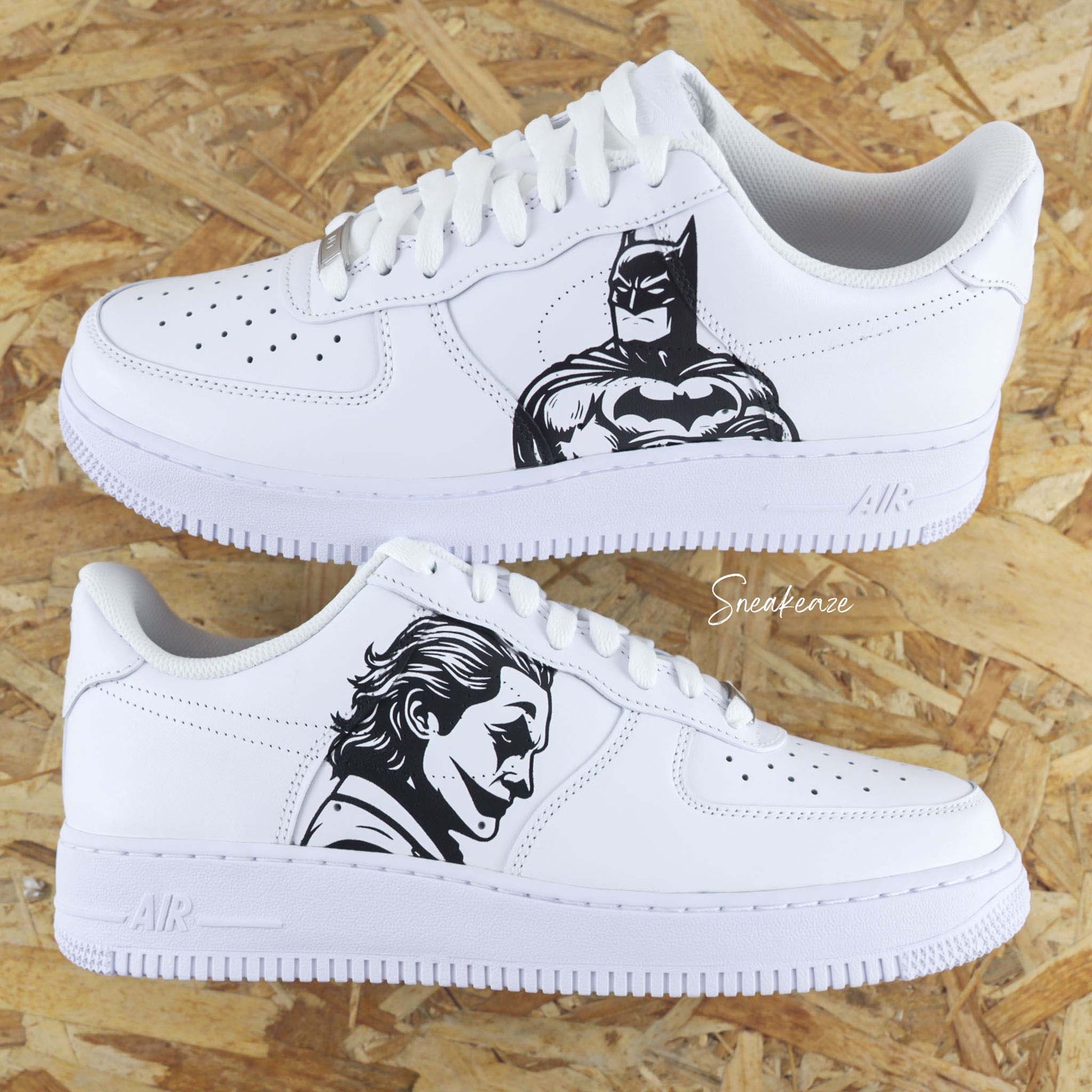 baskets nike Air force 1 personnalisées - sneakers custom batman splash DC comics le joker sneakeaze skz custom