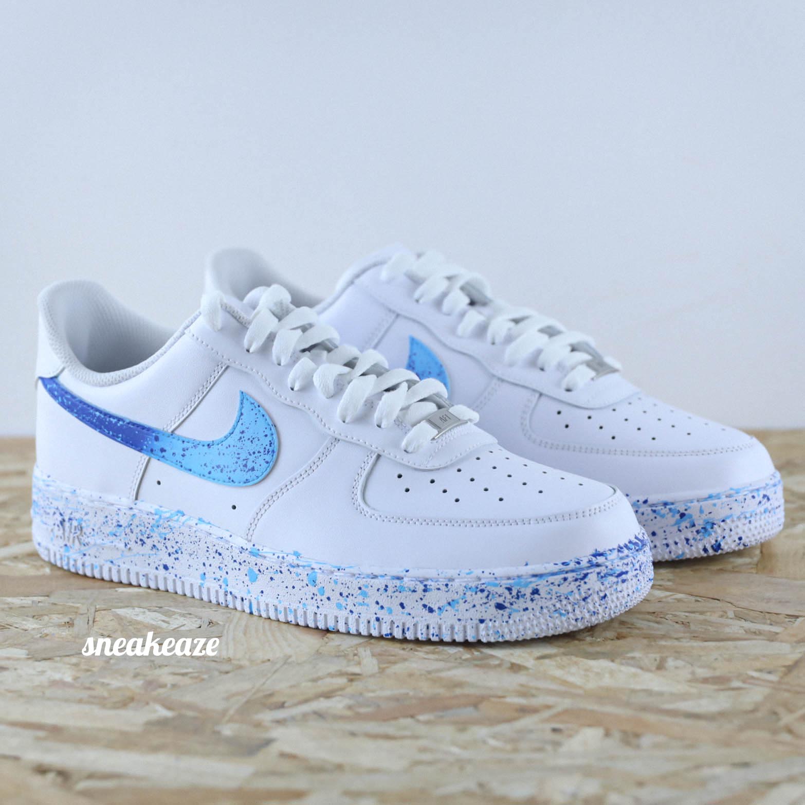 baskets nike air force 1 custom splash bleu sneakers af1 sneakeaze