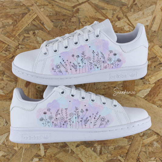 Baskets Adidas Stan Smith custom dessin fleurs champêtres
