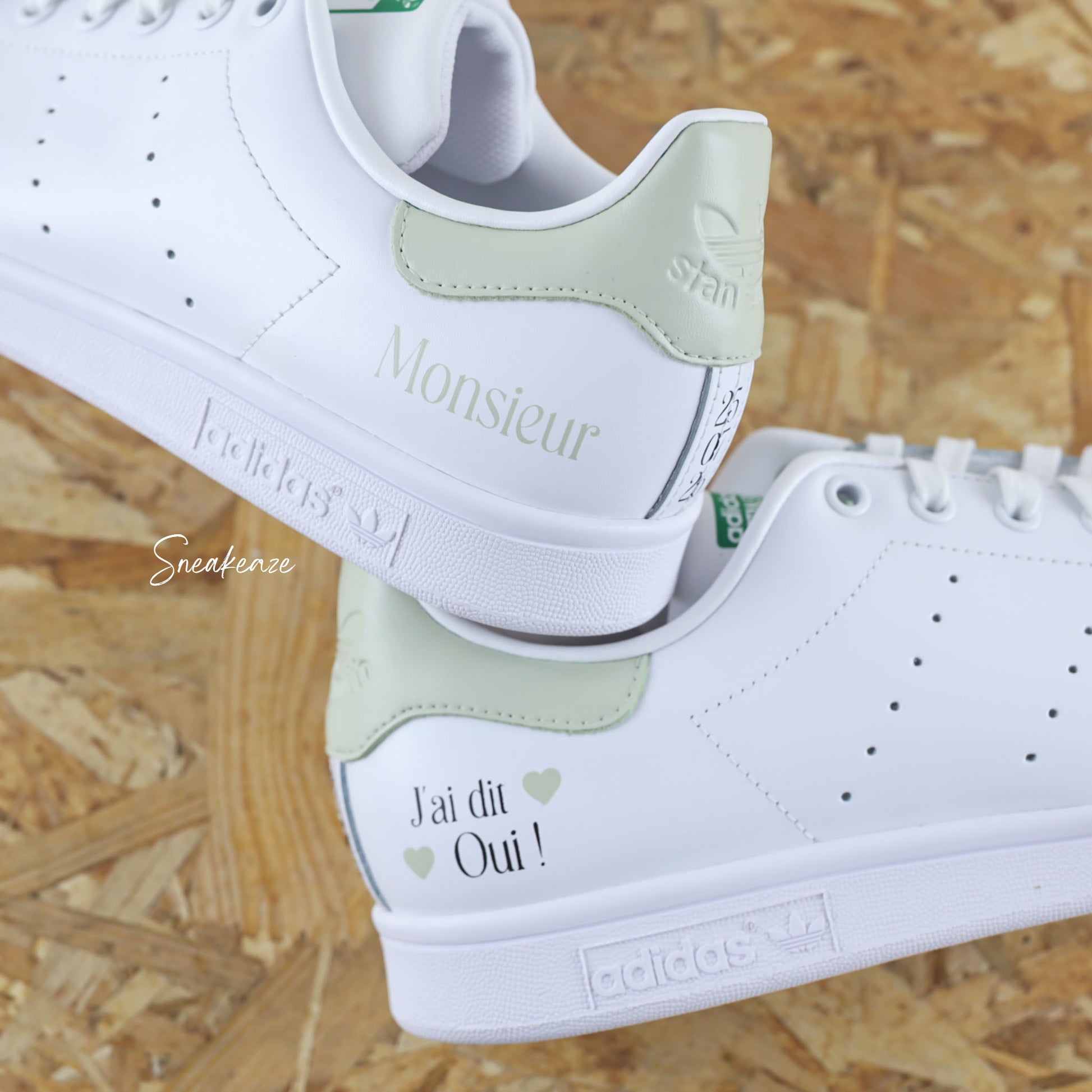 baskets Adidas stan smith mariage personnalisées - wedding day personnalisation prénoms des futurs mariés et initiales sur le thème de l'amour - sneakeaze customs skz