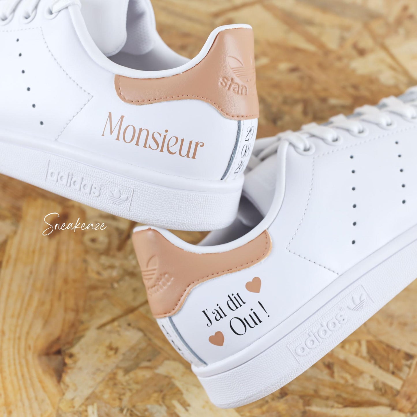 baskets Adidas stan smith mariage personnalisées - wedding day personnalisation prénoms des futurs mariés et initiales sur le thème de l'amour - sneakeaze customs skz