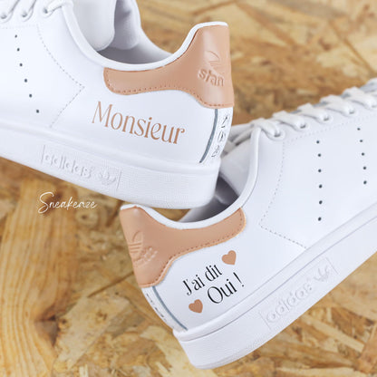 baskets Adidas stan smith mariage personnalisées - wedding day personnalisation prénoms des futurs mariés et initiales sur le thème de l'amour - sneakeaze customs skz
