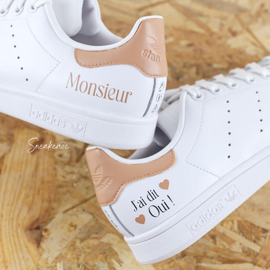 baskets Adidas stan smith mariage personnalisées - wedding day personnalisation prénoms des futurs mariés et initiales sur le thème de l'amour - sneakeaze customs skz