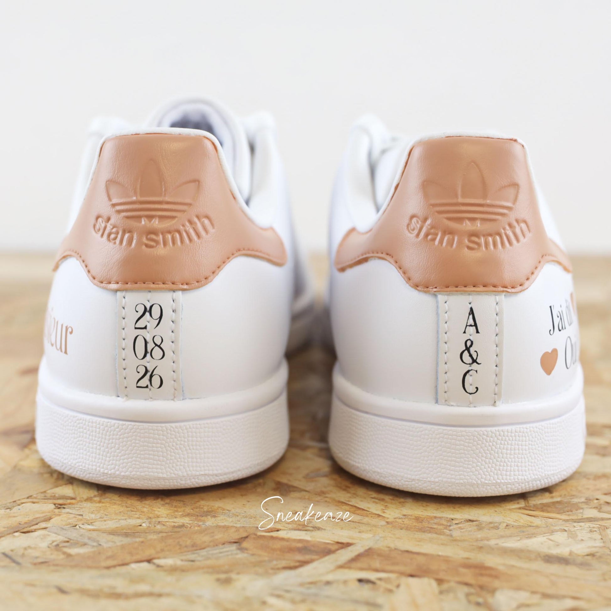 baskets Adidas stan smith mariage personnalisées - wedding day personnalisation prénoms des futurs mariés et initiales sur le thème de l'amour - sneakeaze customs skz