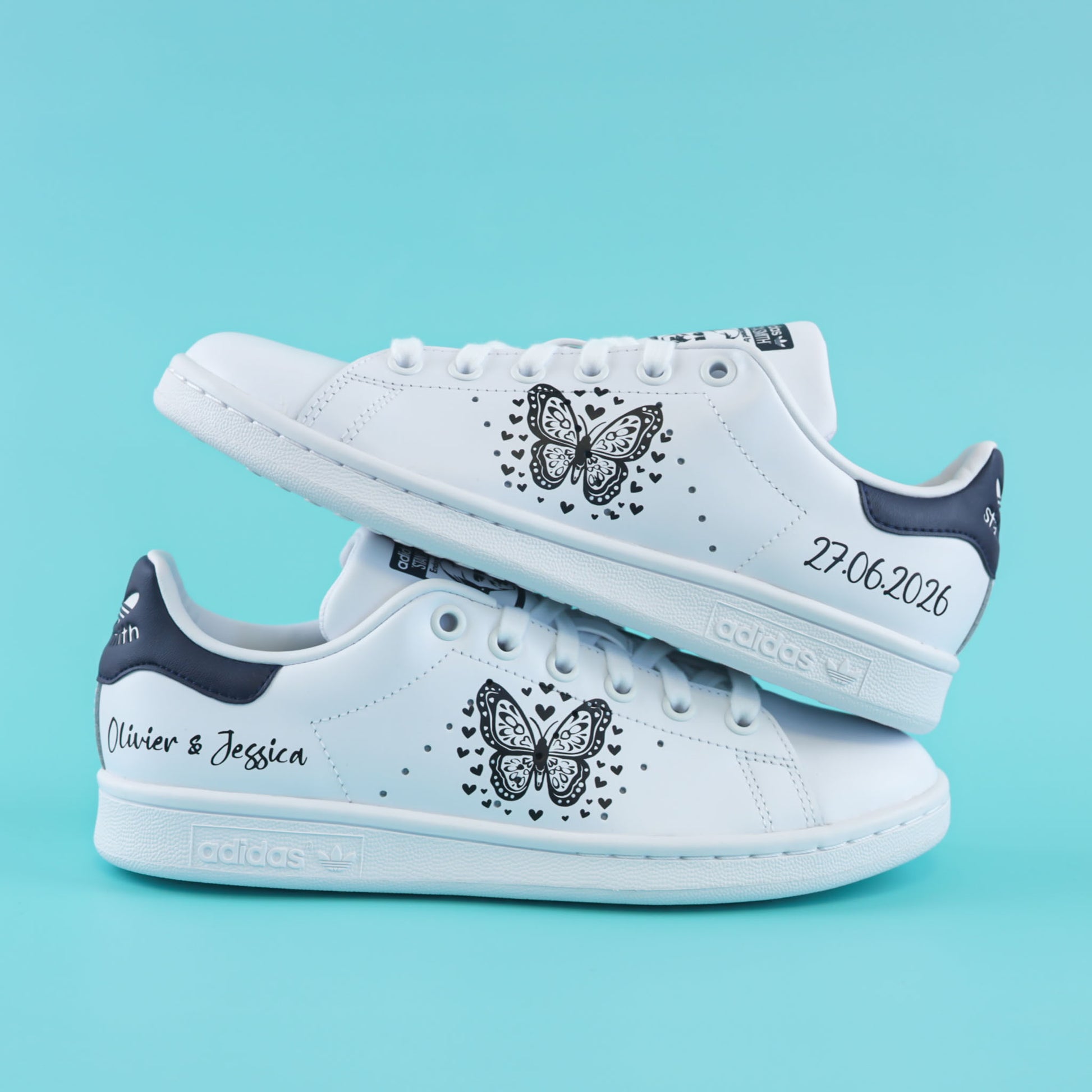 Papillon et coeur - Stan Smith custom mariage - SNEAKEAZE CUSTOMS