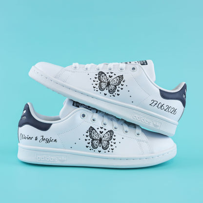 Papillon et coeur - Stan Smith custom mariage - SNEAKEAZE CUSTOMS