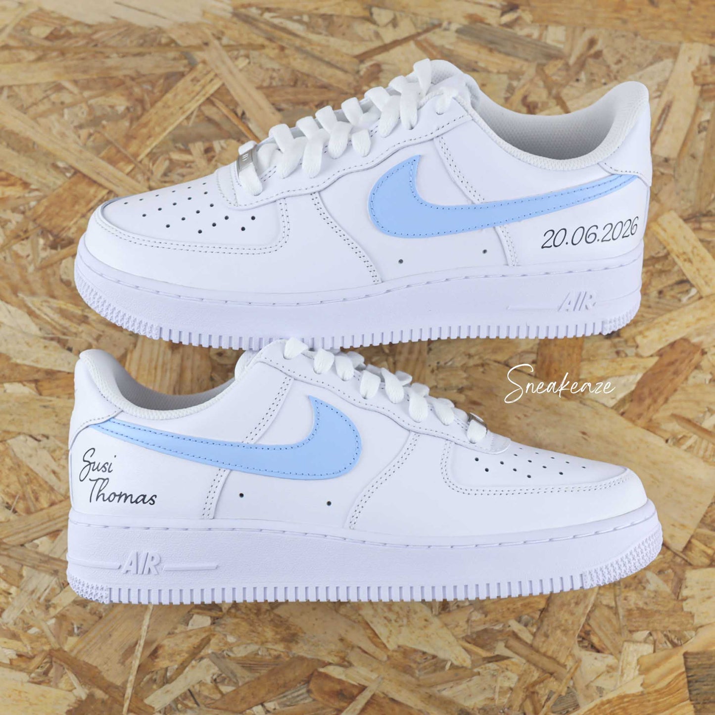 baskets nike air force 1 custom mariage inscription des prénoms et date du mariage wedding sneakeaze customs skz