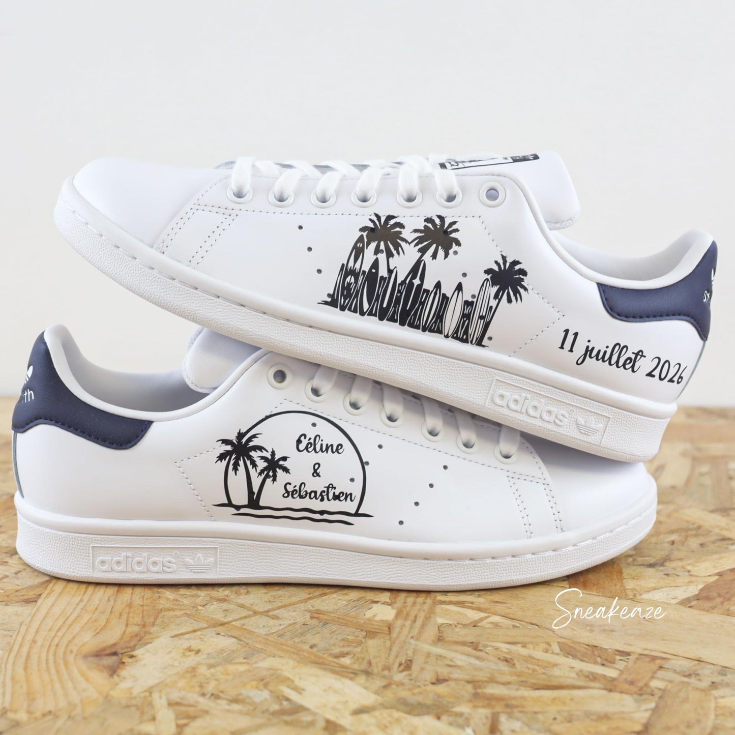 MARIAGE PERSONNALISATION baskets stan smith custom inscription prénom et date palm beach wedding