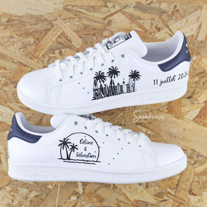 MARIAGE PERSONNALISATION baskets stan smith custom inscription prénom et date palm beach wedding