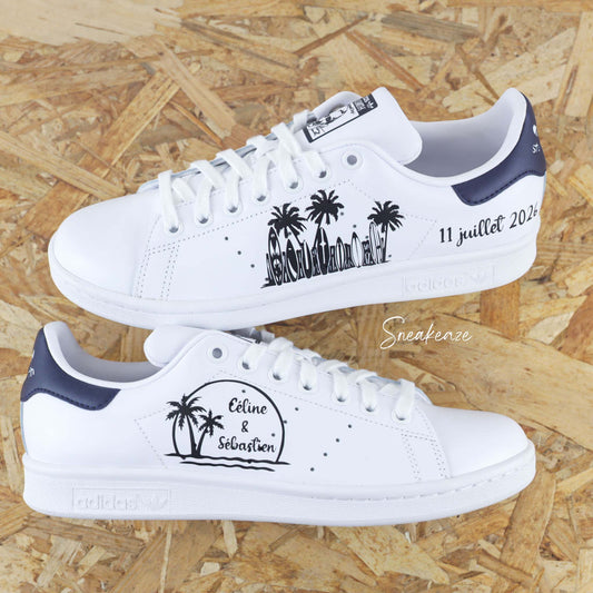 MARIAGE PERSONNALISATION baskets stan smith custom inscription prénom et date palm beach wedding