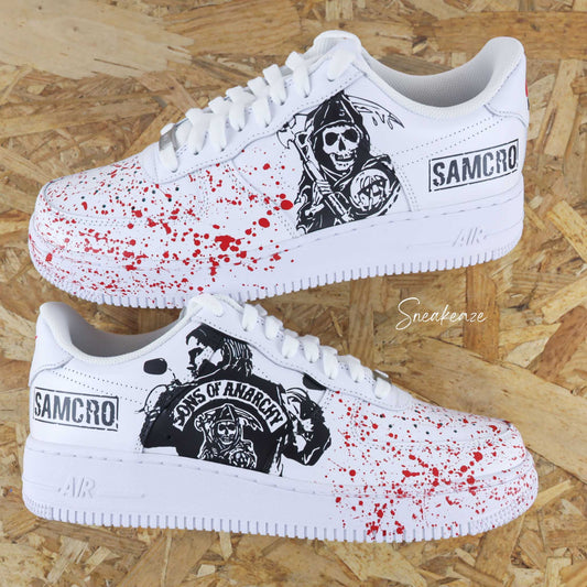 air force 1 custom jax teller sons of anarchy splash rouge baskets personnalisé pour homme nike af1 men