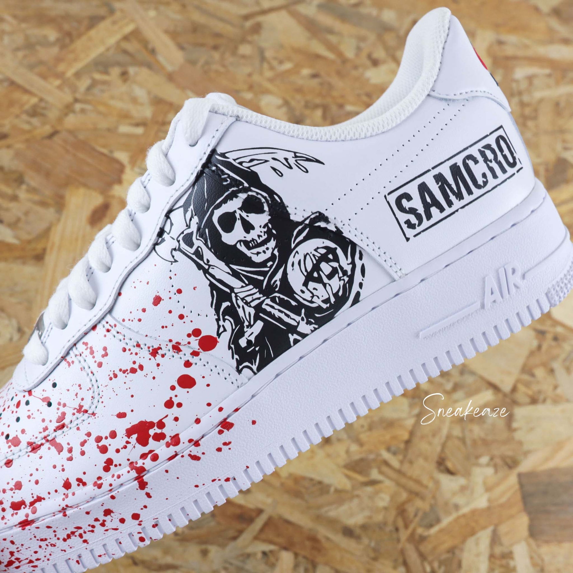 air force 1 custom jax teller sons of anarchy splash rouge baskets personnalisé pour homme nike af1 men