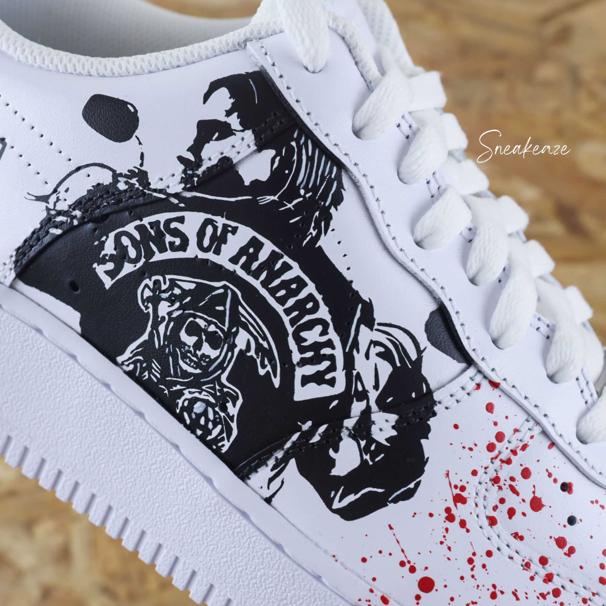 air force 1 custom jax teller sons of anarchy splash rouge baskets personnalisé pour homme nike af1 men