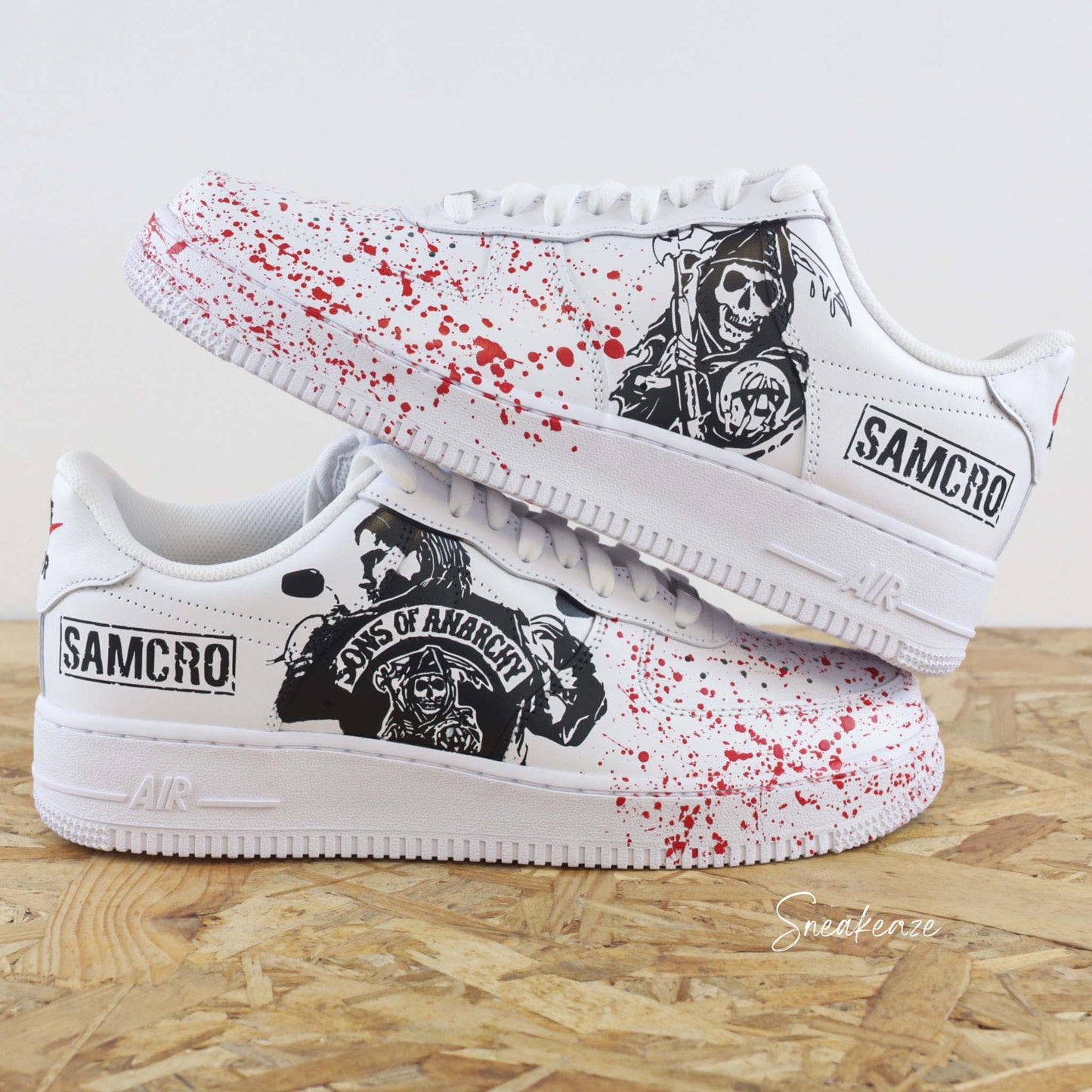 air force 1 custom jax teller sons of anarchy splash rouge baskets personnalisé pour homme nike af1 men