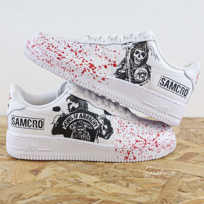 air force 1 custom jax teller sons of anarchy splash rouge baskets personnalisé pour homme nike af1 men
